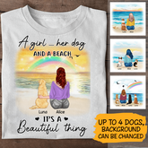 A girl, her dog and a beach Personalized Dog T-Shirt TS-TU215