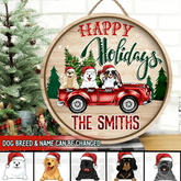 Happy Holidays, Personalized Dog Christmas, Wooden Round Door Sign