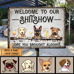 Welcome To The Shitshow, Dog & Beverage Sign, Personalized Dog Breeds Metal Sign, Gifts For Dog Lovers