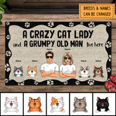 A Crazy Cat Lady And A Grumpy Old Man Live Here, Cat's Paw Print, Personalized Cat Lovers Doormat