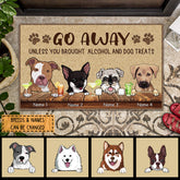 Go Away Unless You Brought Alcohol And Dog Treats, Beige Background, Dog & Beverage, Personalized Dog Lovers Doormat