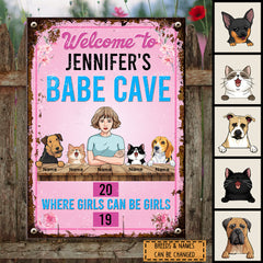 Metal Yard Sign, Gifts For Pet Lovers, Welcome To My Babe Cave Where Girls Can be Girls Pink Welcome Signs
