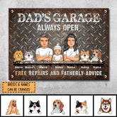 Welcome Metal Garage Sign, Gifts For Pet Lovers, Dad's Garage Always Open Free Repairs And Fatherly Advice Funny Sign