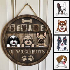 Beware Of Wigglebutts, Wooden Background, Personalized Dog Breed Door Sign, Gift For Dog Lovers
