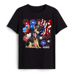 Happy 4th Of July Dog With Flag - Personalized T-Shirt, 4th Of July T-Shirt, Gift For Dog Lovers