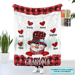 Christmas Snowman Nana - Personalized Custom Blanket - Christmas Gift For Grandma, Mom, Family Members