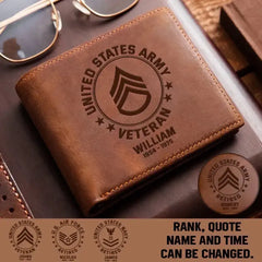 Personalized US Military Veteran Handmade Leather Wallet