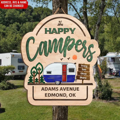 Happy Campers - Personalized Wooden Sign, Sign For Camping Lover - DS730