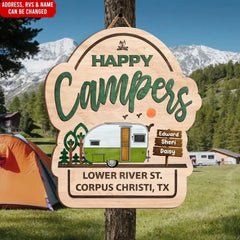 Happy Campers - Personalized Wooden Sign, Sign For Camping Lover - DS730