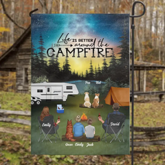 Custom Personalized Night Camping Flag Sign - Best Gift For Camping Family/Couple/Single Parent/Solo - Upto 4 Kids and 3 Pets - Life Is Better Around The Campfire