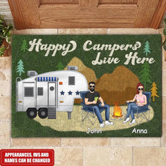 Happy Campers Live Here - Camping Gift - Camper Doormat - Camping Life - Personalized Camping Doormat