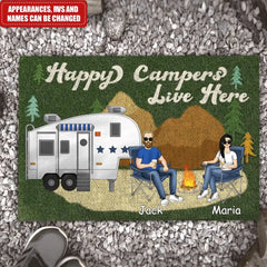 Happy Campers Live Here - Camping Gift - Camper Doormat - Camping Life - Personalized Camping Doormat