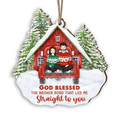 Love Couple Red Truck Christmas Wooden Ornament - Christmas Decoration - Personalized Christmas Couple Ornament - Gift For Couples