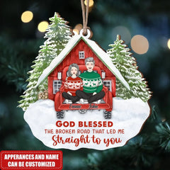 Love Couple Red Truck Christmas Wooden Ornament - Christmas Decoration - Personalized Christmas Couple Ornament - Gift For Couples