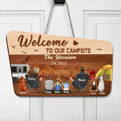 Personalized Camping Family Wooden Sign - Couple/Parents/Single Parent With Upto 3 Kids And 3 Pets - Gift Idea For Family/ Camping/ Dog/Cat Lovers - Welcome To Our Campsite