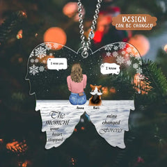 Custom Personalized Memorial Pet Acrylic Ornament - Adult/ Couple With Upto 2 Kids And 4 Pets - Memorial/Christmas Gift Idea for Dog/Cat Owners - The Moment Your Heart Stopped Mine Changed Forever