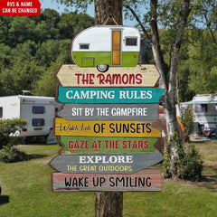 Camping Rules Sit By The Campfire - Personalized Wooden Sign, Sign Gift For Camping Lover - DS741