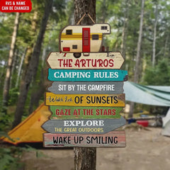 Camping Rules Sit By The Campfire - Personalized Wooden Sign, Sign Gift For Camping Lover - DS741