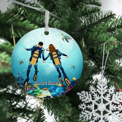 Personalized Ornament, Scuba Diving Couple, Diving Partner, Lovers Under The Sea, Gift For Diving Fans