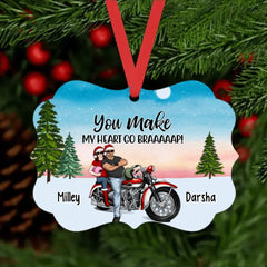 Personalized Ornament, You Make My Heart Go Braaaaap - Motorcycle Couple Front View, Christmas Gift For Motorcycle Lovers