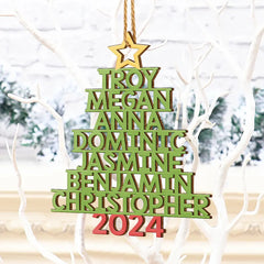 Christmas Color Tree Family Name - Gift For Family, Besties, Coworker - Personalized Wooden Cutout Ornament