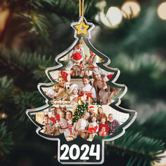 Custom Family Photo 2024 Christmas Tree - Personalized Photo Acrylic Ornament