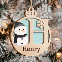 Christmas Snowman Monogram - Personalized 2-Layered Wooden Ornament