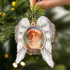 Custom Photo In Loving Memory Angel Wings - Memorial Gift - Personalized Custom Shaped Wooden Ornament