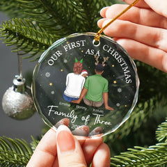 First Christmas As A Family Of Three New Parents - Personalized Circle Glass Ornament