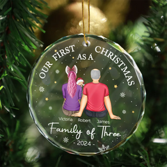 First Christmas As A Family Of Three New Parents - Personalized Circle Glass Ornament