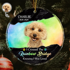 Custom Photo I Crossed The Rainbow Bridge Memorial - Personalized Circle Glass Ornament