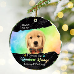 Custom Photo I Crossed The Rainbow Bridge Memorial - Personalized Circle Glass Ornament