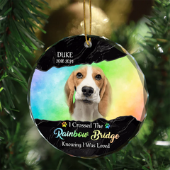 Custom Photo I Crossed The Rainbow Bridge Memorial - Personalized Circle Glass Ornament