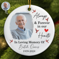 Custom Photo In Loving Memory Christmas Memorial - Personalized Circle Ceramic Ornament