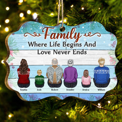 Family Where Begins And Love Never Ends - Memorial Gift - Christmas Gift - Personalized Wooden Ornament