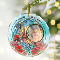 Custom Photo I'm Always With You Memorial - Stained Effect Printed, Personalized Circle Glass Ornament