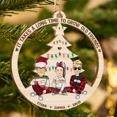 Cartoon Grow Old Friends - Personalized Wooden Cutout Ornament