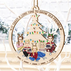 Cartoon Grow Old Friends - Personalized Wooden Cutout Ornament