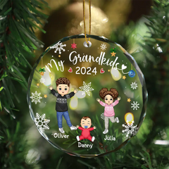 My Grandkids Grandparents Family - Personalized Circle Glass Ornament