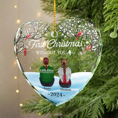 Family Memorial First Christmas Without You - Personalized Heart Shaped Glass Ornament