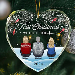 Family Memorial First Christmas Without You - Personalized Heart Shaped Glass Ornament