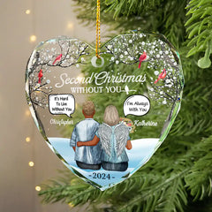 First Christmas Without You Couples Memorial - Personalized Heart Shaped Glass Ornament