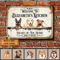Welcome To My Kitchen Heart Of The Home, Welcome Sign, Personalized Dog Breeds Metal Sign, Kitchen Decor