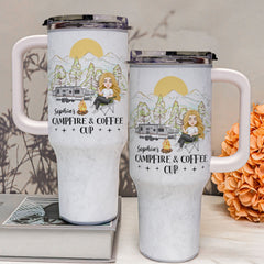 Campfire And Coffee Cup - Personalized 40oz Tumbler With Straw