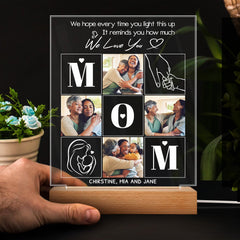 Custom Photo Mom We Hope Every Time You Light This Up - Gift For Mother - Personalized 3D Led Light Wooden Base