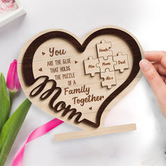 You Are The Glue That Holds Us Together - Family Personalized Custom 2-Layered Wooden Plaque With Stand - House Warming Gift For Mom