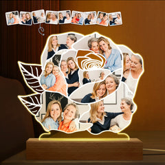 Custom Photo Rose Shape - Loving, Birthday Gift For Mom, Mum, Mother, Grandma, Nana - Personalized 3D Led Light Wooden Base