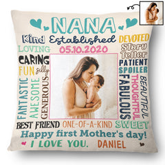 Custom Photo Kind Loving Caring Fun I Love You Nana - Birthday, Anniversary Gift For Grandma, Mom - Personalized Pillow