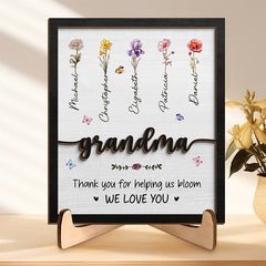 Thank You For Helping Us Bloom - Family Personalized Custom 2-Layered Wooden Plaque With Stand - House Warming Gift For Mom, Grandma